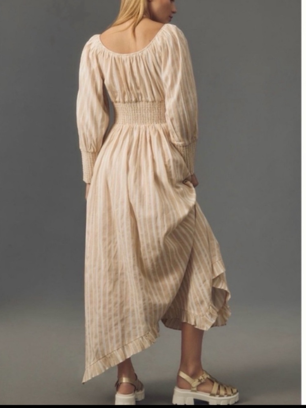 NWT Anthro Smocked-Waist Stripe Button front Romantic Maxi Dress, size L - Picture 6 of 10